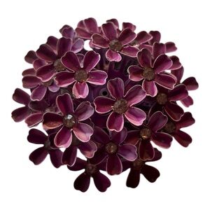 Unique 1960’s Vintage enameled Purple Floral Brooch with rhinestone accents